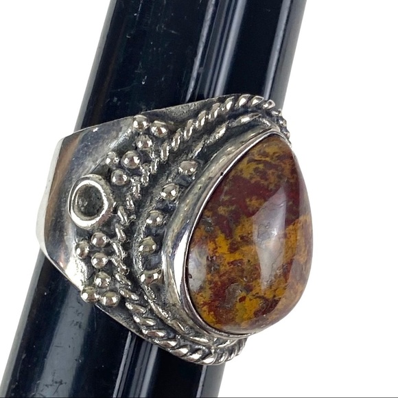 Vintage Large Sterling Agate Ring Southwestern Western Tribal Silver Size 10 - Picture 7 of 9